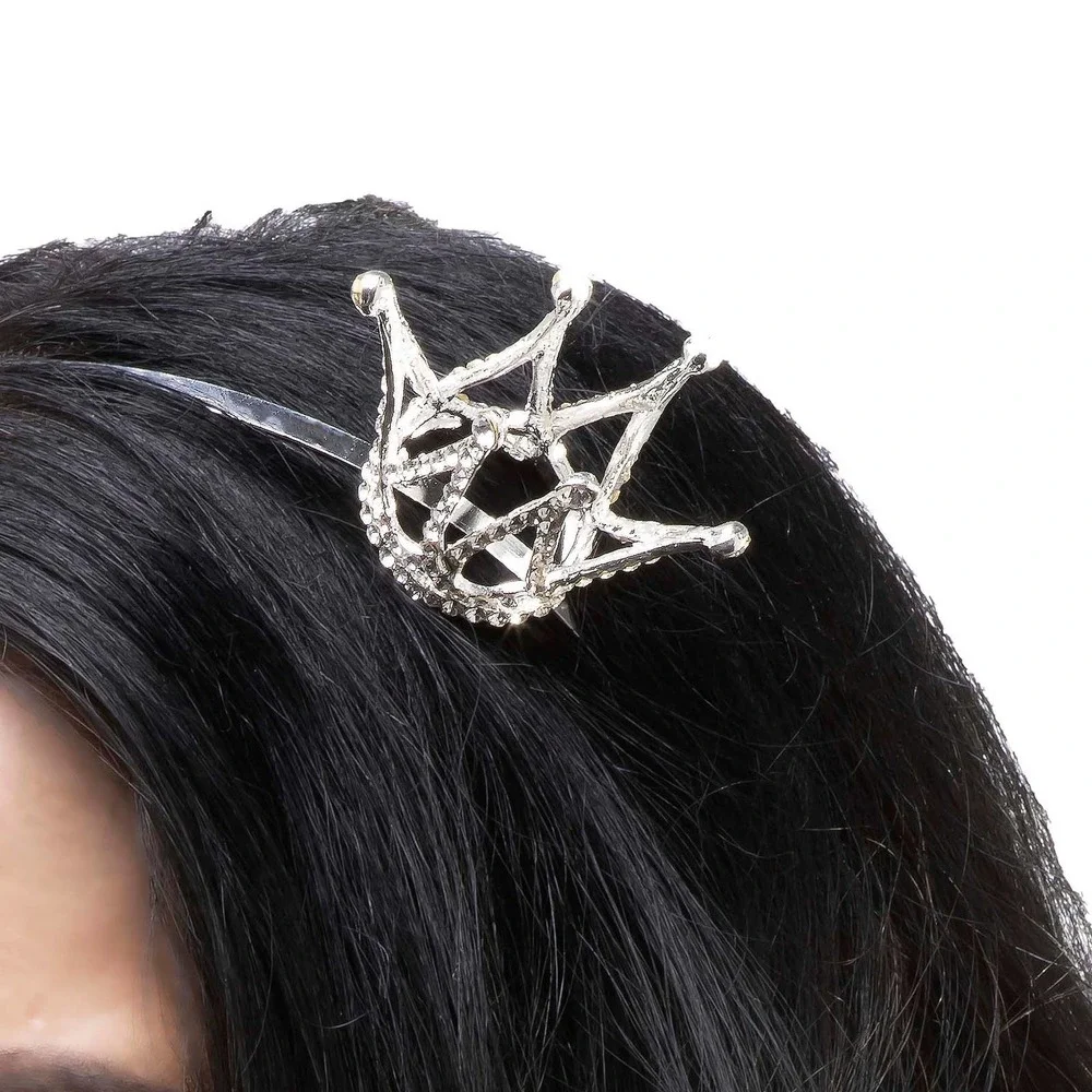Crystal Mini 1.5in Crown Headband Silver Tone Princess Tiara Womens Girls OS NNT